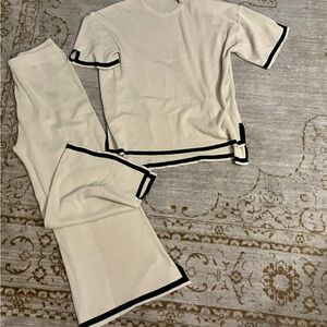 Cream Loungewear Set with Black Trim